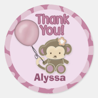 Monkey Baby Shower Thank You label/seal CJ-O #02A Classic Round Sticker