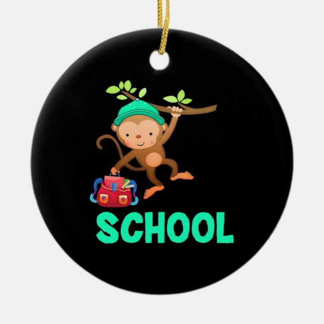 Monkey Back To School Ceramic Tree Decoration (Front)