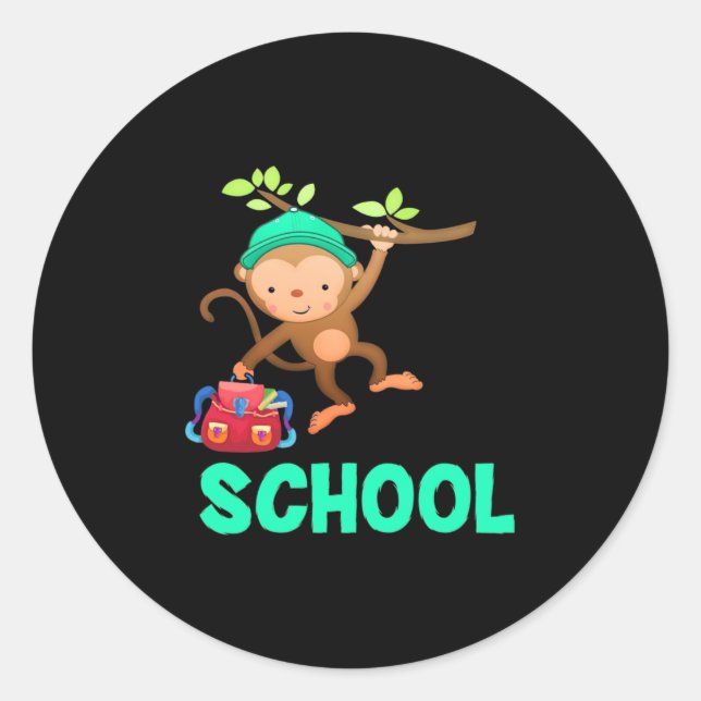 Monkey Back To School Classic Round Sticker (Front)