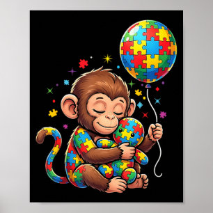 Monkey Balloon Autism Awareness Autistic Kids Boys Poster