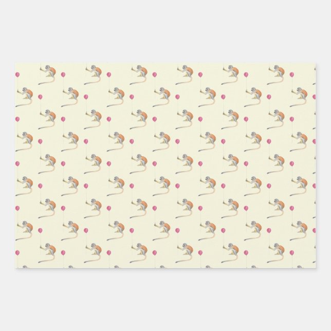 Monkey Balloon Party Cadeaupapier Set - Tonkinson Wrapping Paper Sheet (Front)
