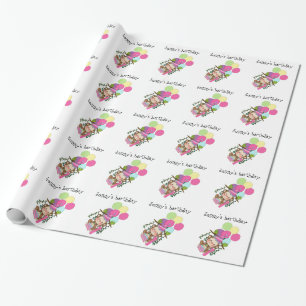 Monkey/Balloons/birthday cake-1 Year Old/Name Wrapping Paper