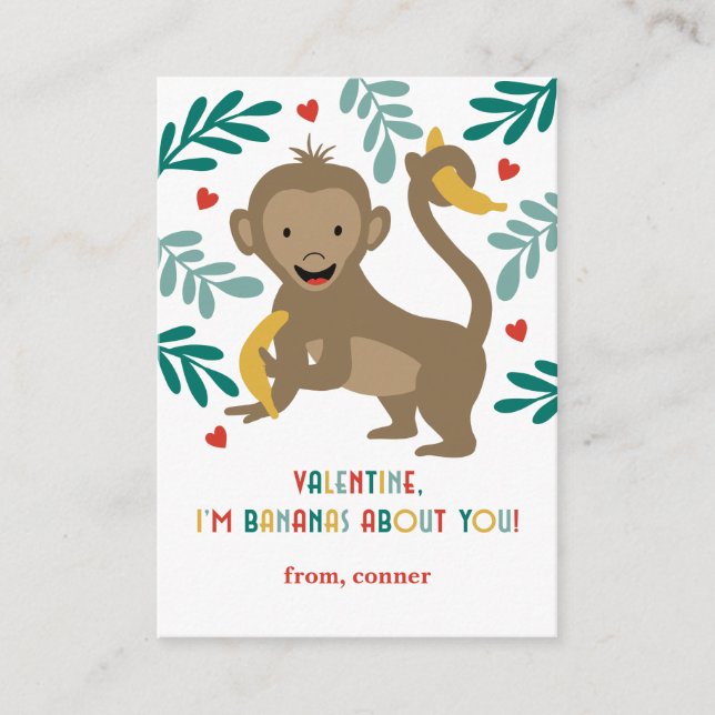 Monkey Bananas About You Classroom Valentine Card (Front)