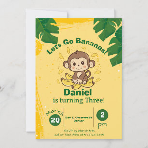 Monkey Bananas Birthday Party Invitations Cards
