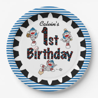 Monkey Baseball 1st Happy Birthday Paper Plates