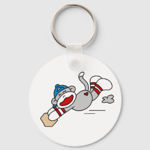 Monkey Baseball Diving into Base Key Ring