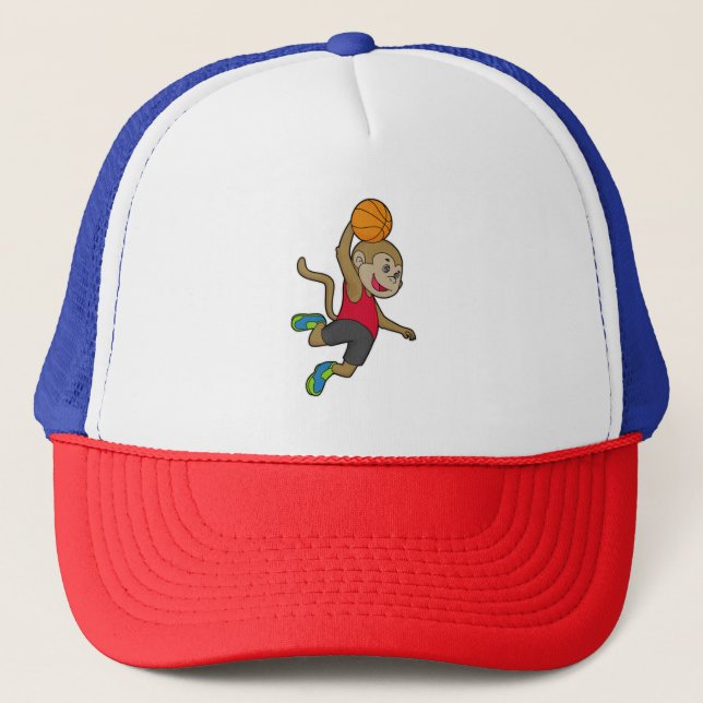 Monkey Basketball player Basketball Trucker Hat (Front)