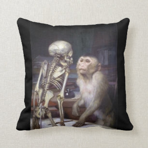 Monkey Before Skeleton Cushion