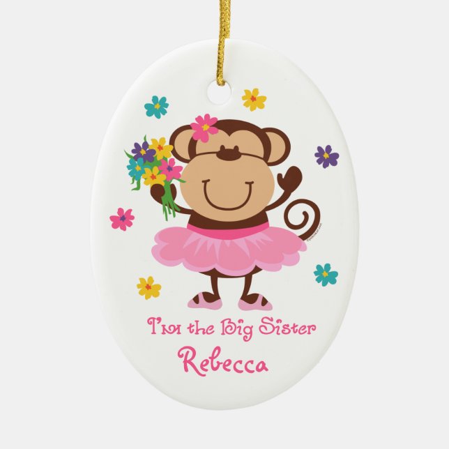 Monkey Big Sister Personalised Ornament (Front)