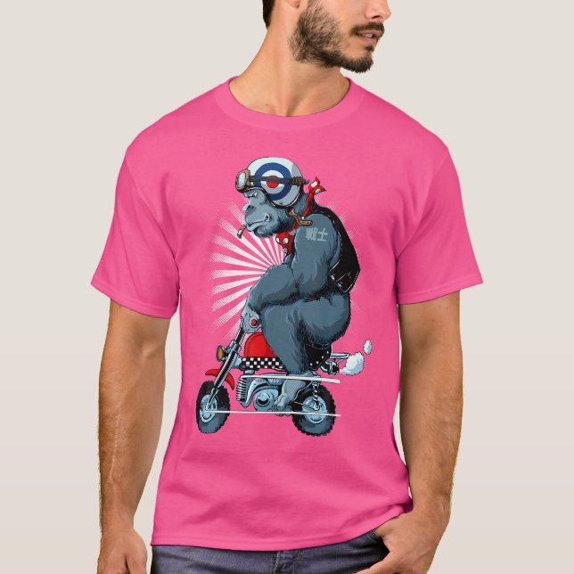 Monkey Bike Gorilla Cartoon Motorbike Design T-Shirt (Front)