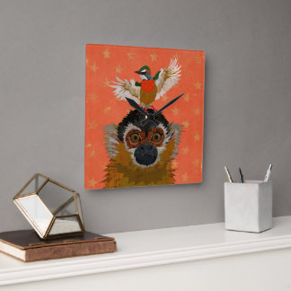 MONKEY & BIRD SQUARE WALL CLOCK