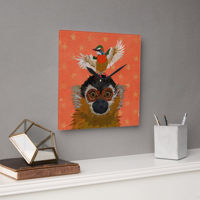 MONKEY & BIRD SQUARE WALL CLOCK (Office)