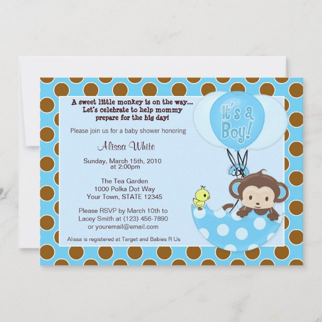 Monkey Birdie Umbrella Baby Shower Invitation (Front)