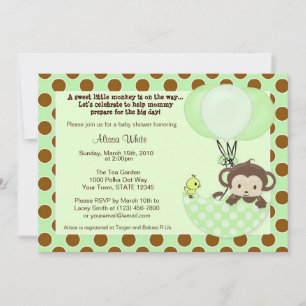 Monkey Birdie Umbrella Baby Shower Invitation