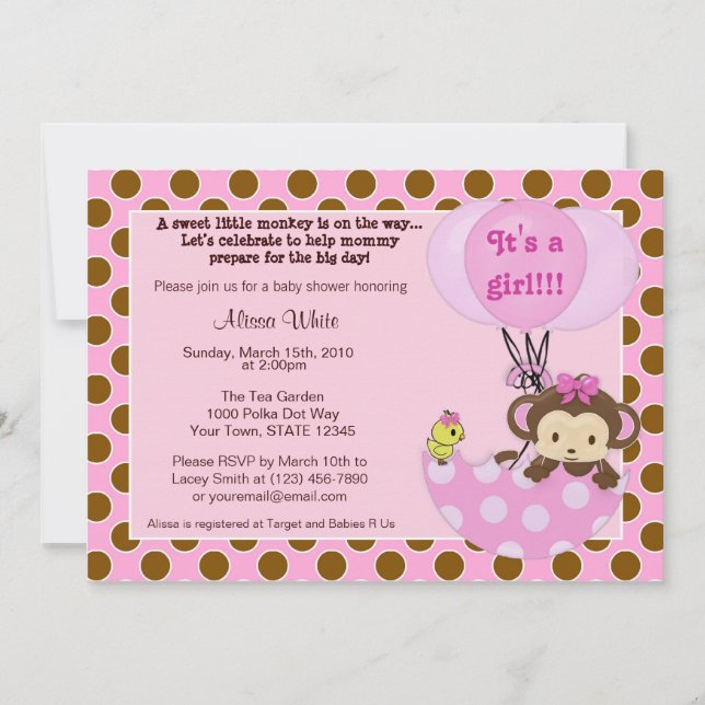 Monkey Birdie Umbrella Baby Shower Invitation (Front)