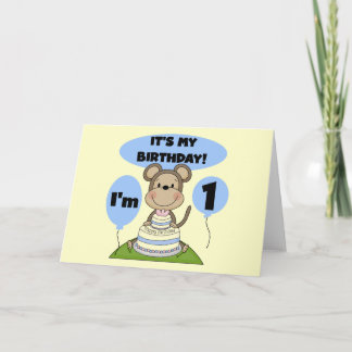 Monkey Birthday Boy 1st Card