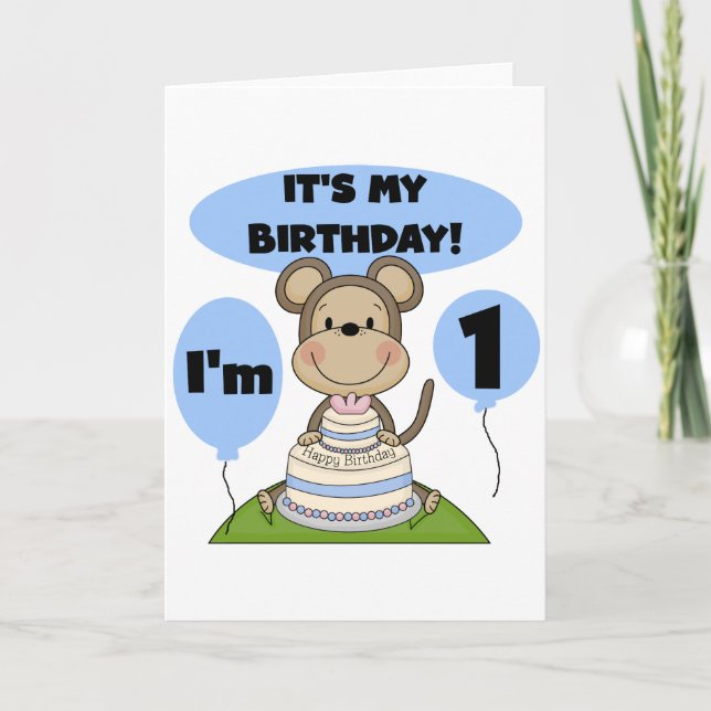 Monkey Birthday Boy 1st Card (Front)