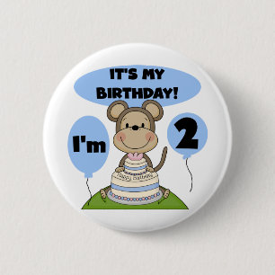 Monkey Birthday Boy 2nd Tshirts and Gifts 6 Cm Round Badge