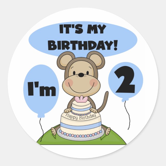 Monkey Birthday Boy 2nd Tshirts and Gifts Classic Round Sticker (Front)