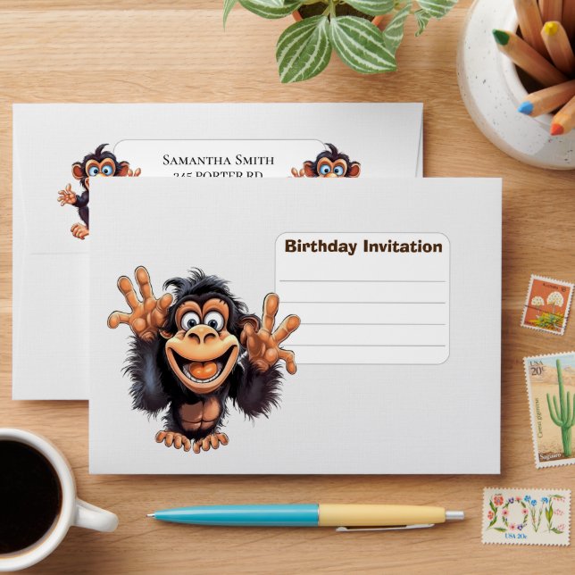 Monkey Birthday Invitation Envelope (Desk)