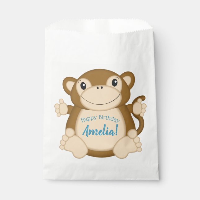 Monkey Birthday Party Blue Favour Bags (Front)