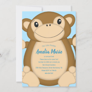 Monkey Birthday Party Blue Invitation