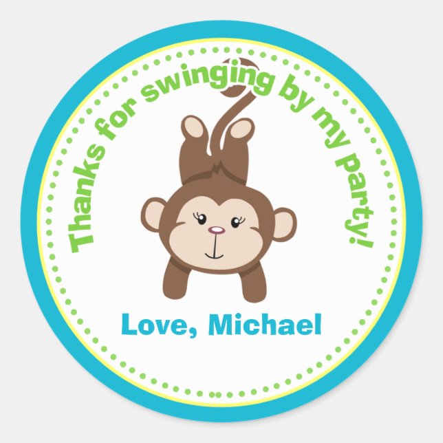 Monkey Birthday Party Favour Stickers (Front)