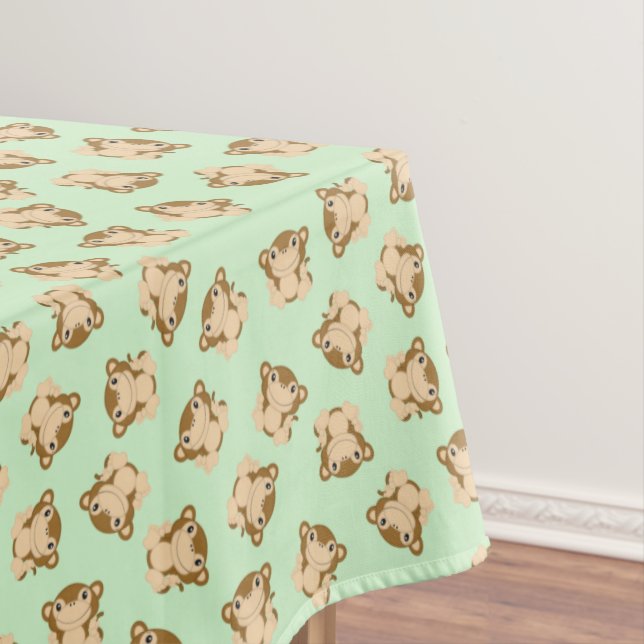 Monkey Birthday Party Green Tablecloth (In Situ)