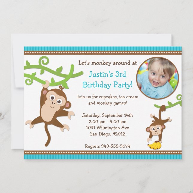 Monkey Birthday Party Invitation (Front)