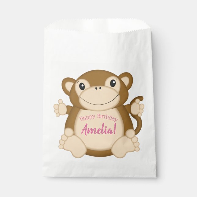 Monkey Birthday Party Pink Favour Bags (Front)