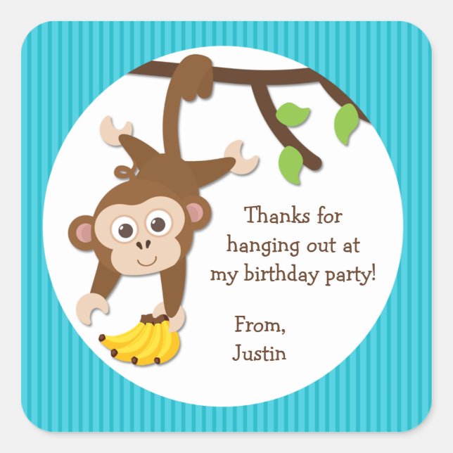 Monkey Birthday Party Thank You Stickers (Front)