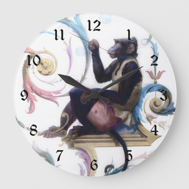 Monkey Blowing Bubbles Large Clock (Front)