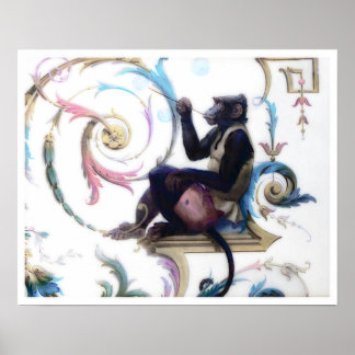 Monkey Blowing Bubbles Poster