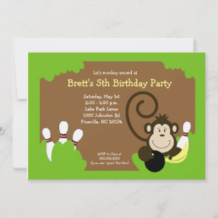 Monkey Bowl Bowling Party Birthday 5x7 Invitation