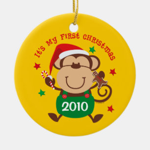 Monkey Boy 1st Christmas Personalised Ornament