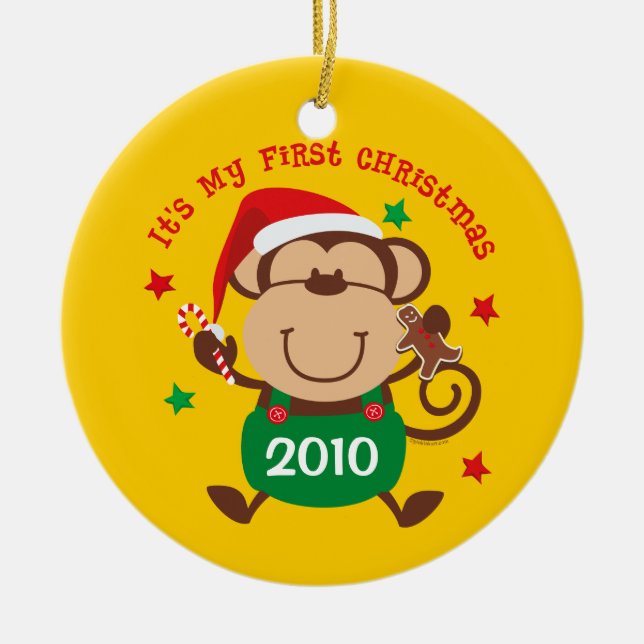 Monkey Boy 1st Christmas Personalised Ornament (Front)