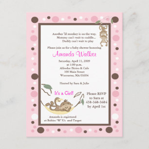 Monkey Business 4x5 Pink Dot Baby Shower Invite