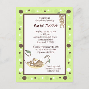Monkey Business Green and Brown dot invitation