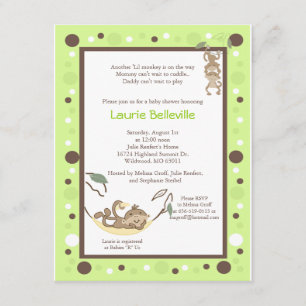 Monkey Business Green Brown Dot Baby Shower Invitation