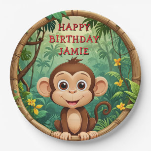 "Monkey Cartoon Party – Custom Text Kids" Paper Plate