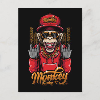 Monkey Character Gold Chain Necklace Urban Street  Holiday Postcard
