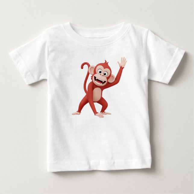 Monkey Character Waving Hello Baby T-Shirt (Front)