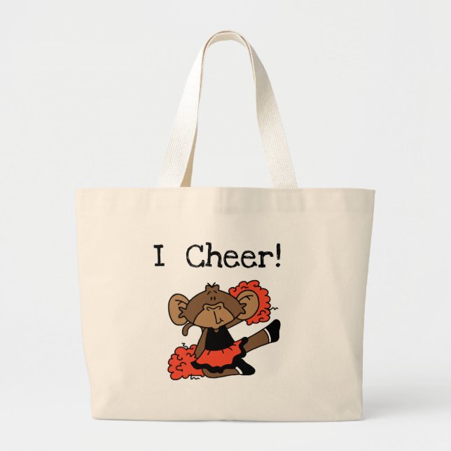Monkey Cheerleader Orange and Black Large Tote Bag (Front)