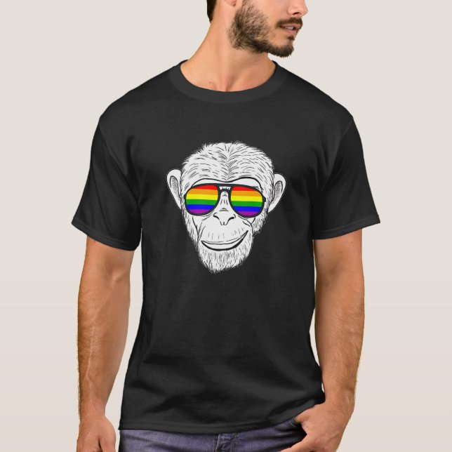 Monkey Chimp With Rainbow Sunglasses Rainbow Monke T-Shirt (Front)