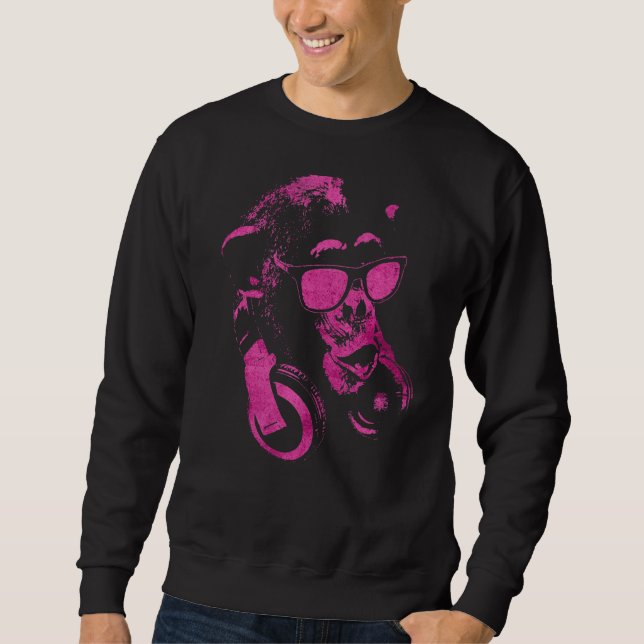Monkey Chimp With Sunglasses And Headphones  3 Sweatshirt (Front)
