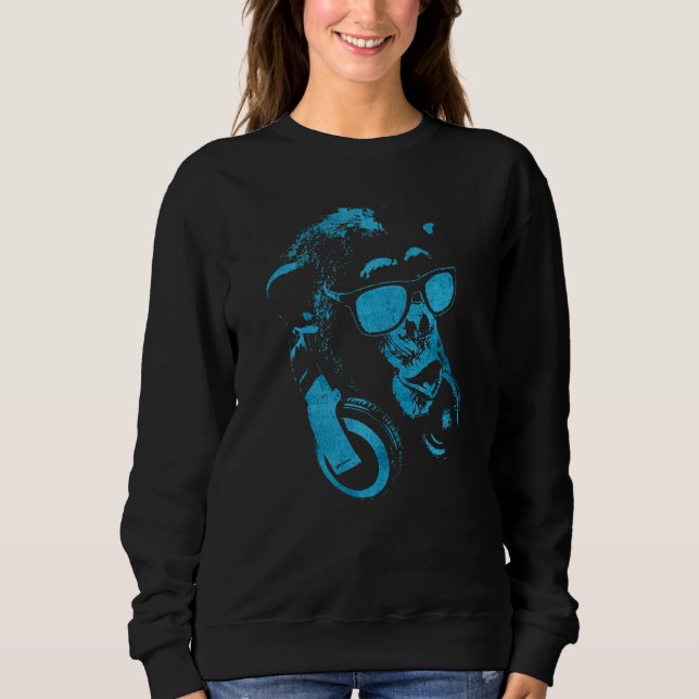 Monkey Chimp With Sunglasses And Headphones   Sweatshirt (Front)