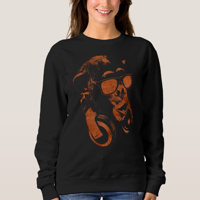 Monkey Chimp With Sunglasses And Headphones Sweatshirt (Front)