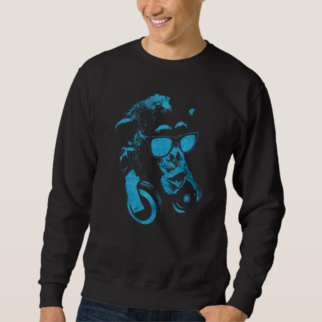 Monkey Chimp With Sunglasses And Headphones   Sweatshirt (Front)