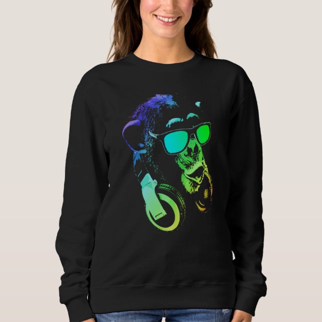 Monkey Chimp With Sunglasses And Headphones Sweatshirt (Front)