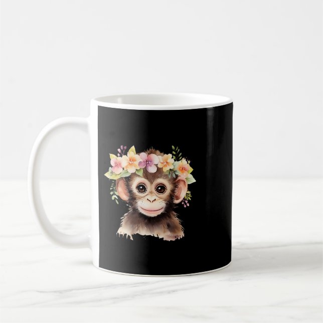 Monkey Chimpanzee Animal Boho Floral Rainforest Coffee Mug (Left)
